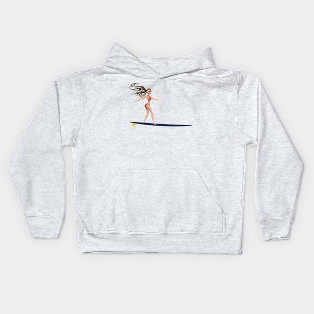 Surfing Girl Kids Hoodie by AKdesign